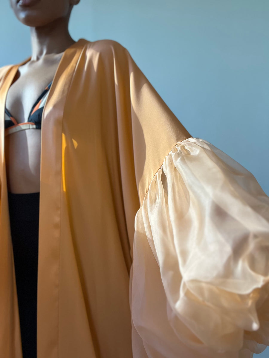 Tangerine Dream Silk Wilted Sleeve Robe