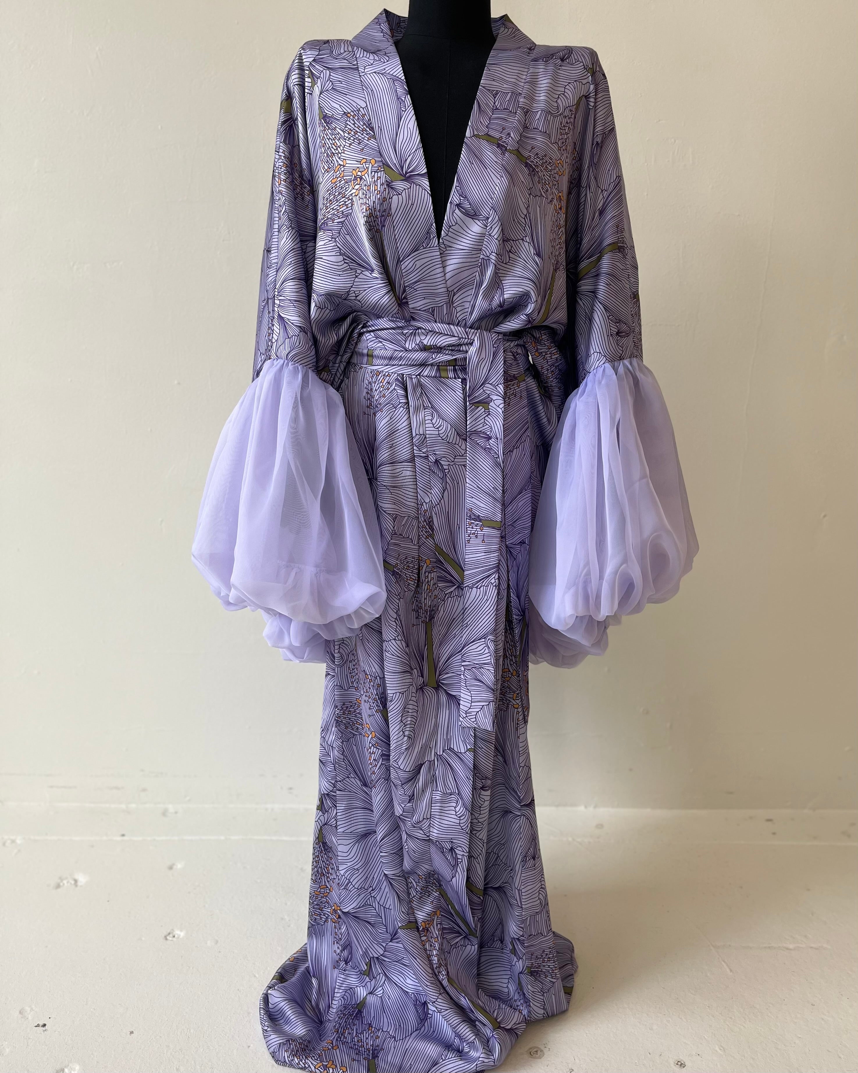 long sleeve robe dress SilkSilky 100% Mulberry Silk Long Sleeve Midi Women's Robe, Wine / L(12)