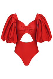 Red Puff Sleeve Bodysuit