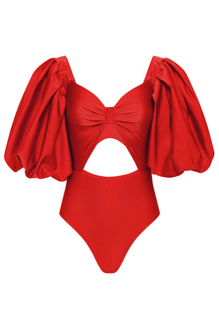Red Puff Sleeve Bodysuit