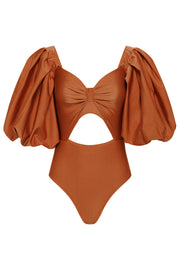 Rust Puff Sleeve Bodysuit