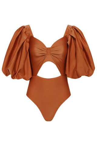 Rust Puff Sleeve Bodysuit