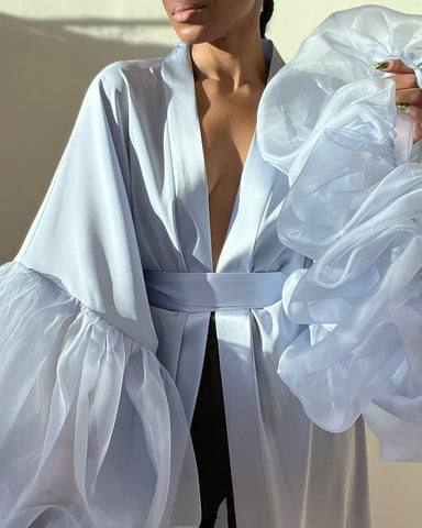 Lilac Ice Silk Wilted Sleeve Robe