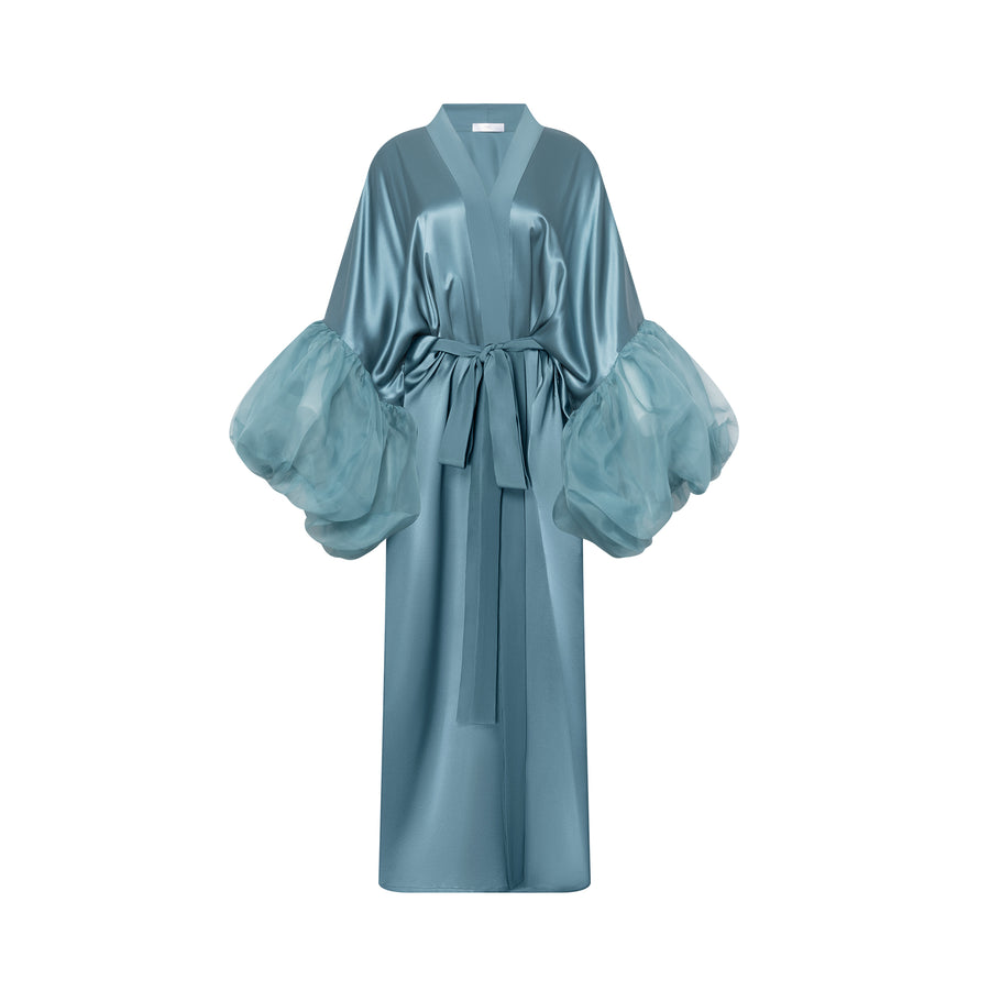 Sea Blue Silk Wilted Sleeve Robe