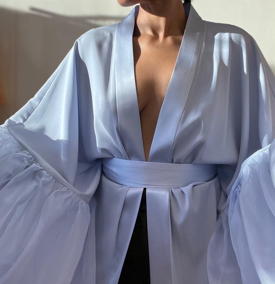 Lilac Ice Silk Wilted Sleeve Robe