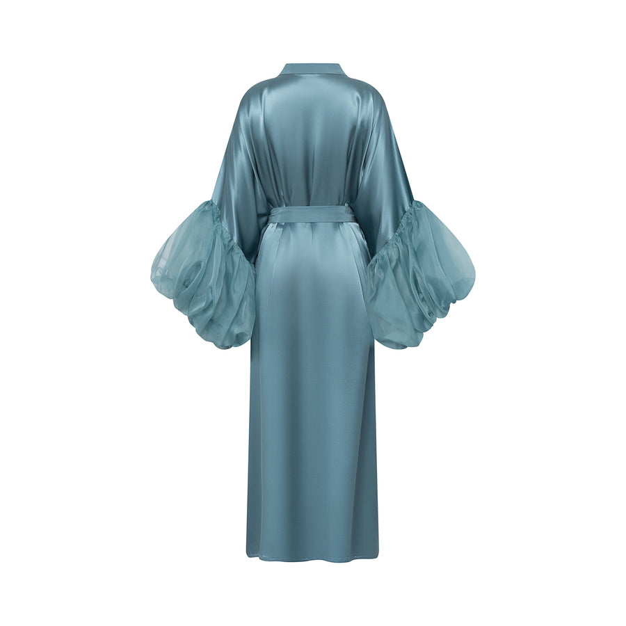 Sea Blue Silk Wilted Sleeve Robe