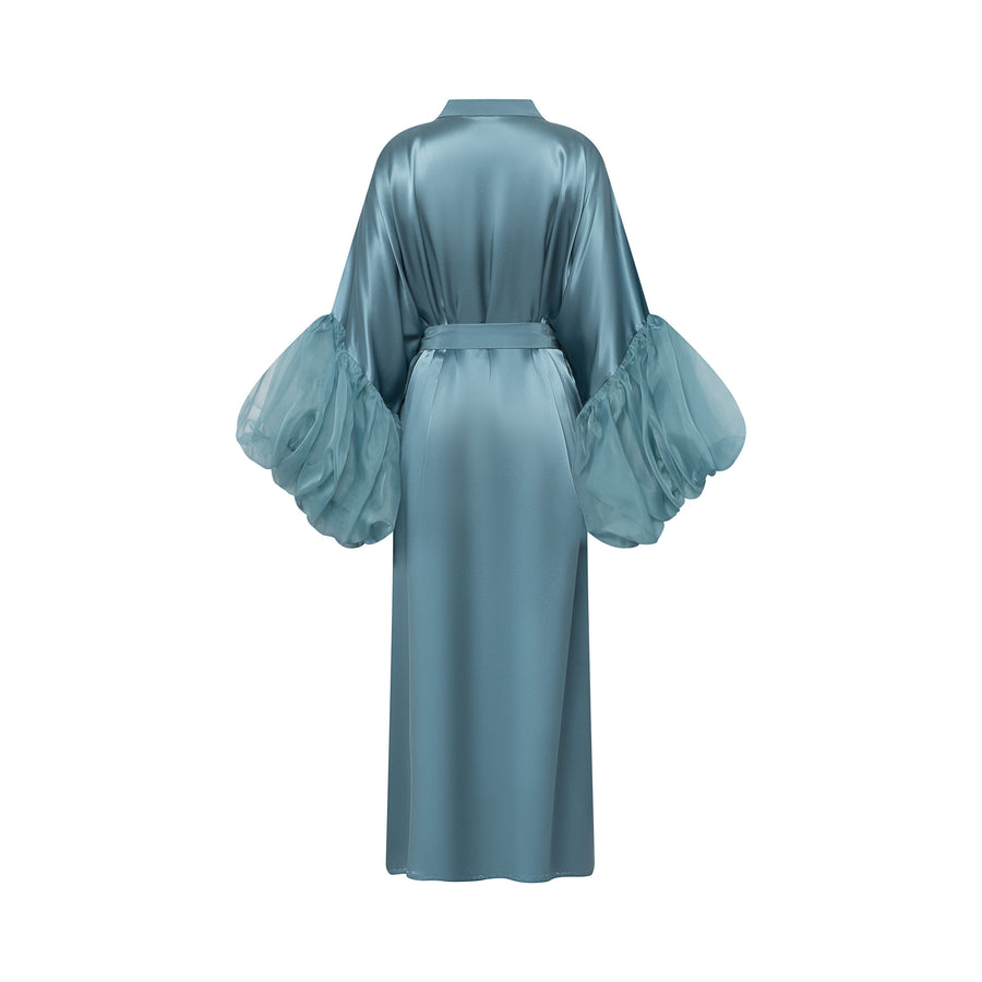 Sea Blue Silk Wilted Sleeve Robe Fe Noel Sea Blue Silk Wilted Sleeve Robe Fe Noel