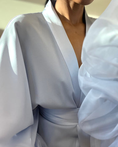 Lilac Ice Silk Wilted Sleeve Robe