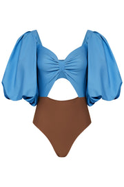 Periwinkle & Espresso Puff Sleeve Bodysuit
