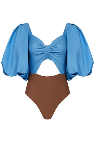 Periwinkle & Espresso Puff Sleeve Bodysuit