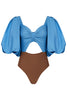 Periwinkle & Espresso Puff Sleeve Bodysuit