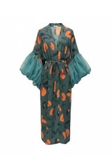 Sea Glass Blue Nutmeg Wilted Sleeve Long Robe