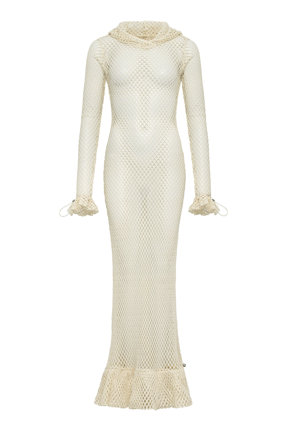 Bone Netted Hooded Knit Coverup Dress