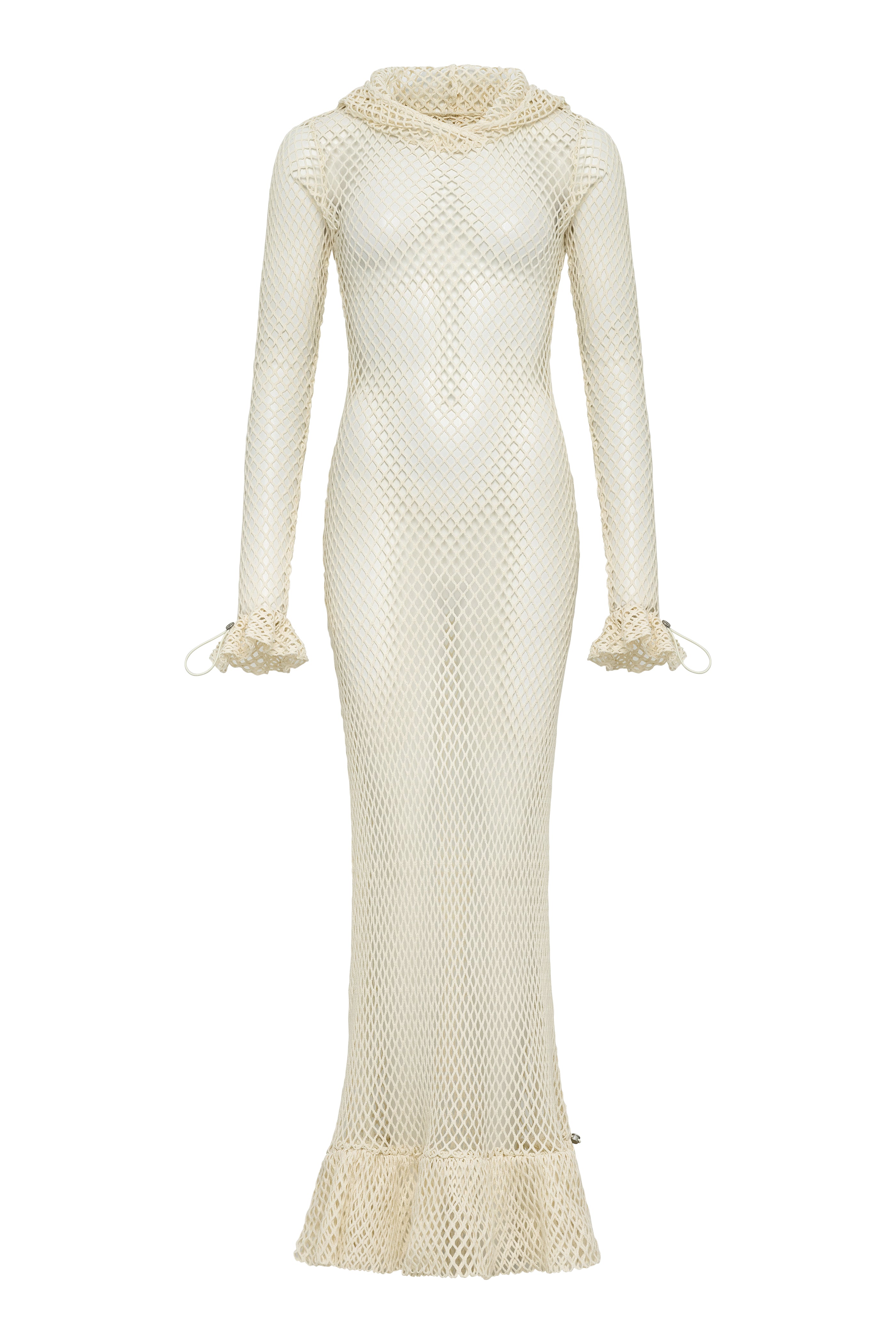 Bone Netted Hooded Knit Coverup Dress