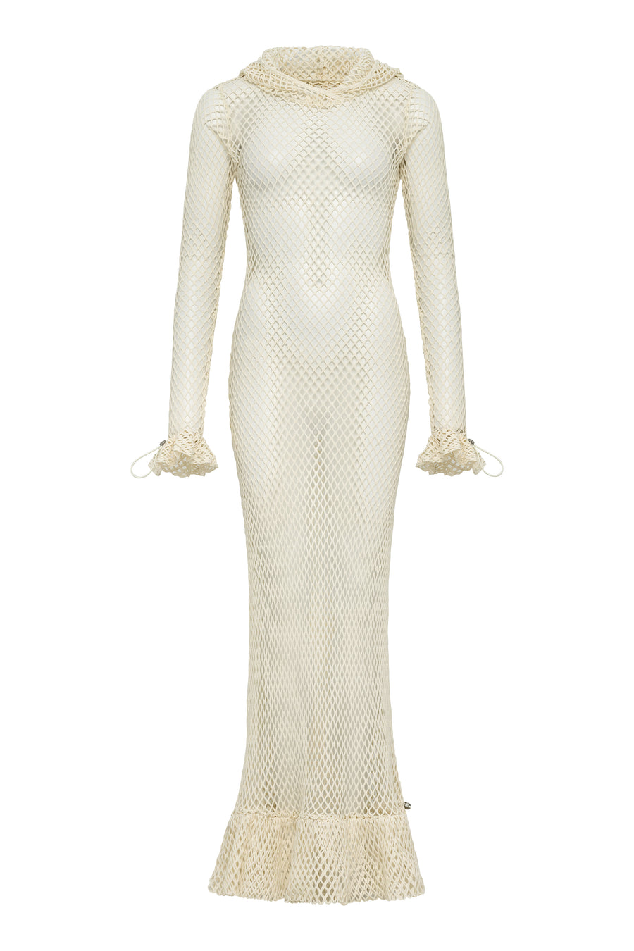 Bone Netted Hooded Knit Coverup Dress M Bone Netted Hooded Knit Coverup Dress M