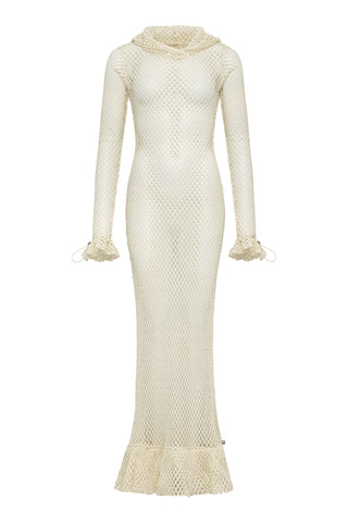 Bone Netted Hooded Knit Coverup Dress