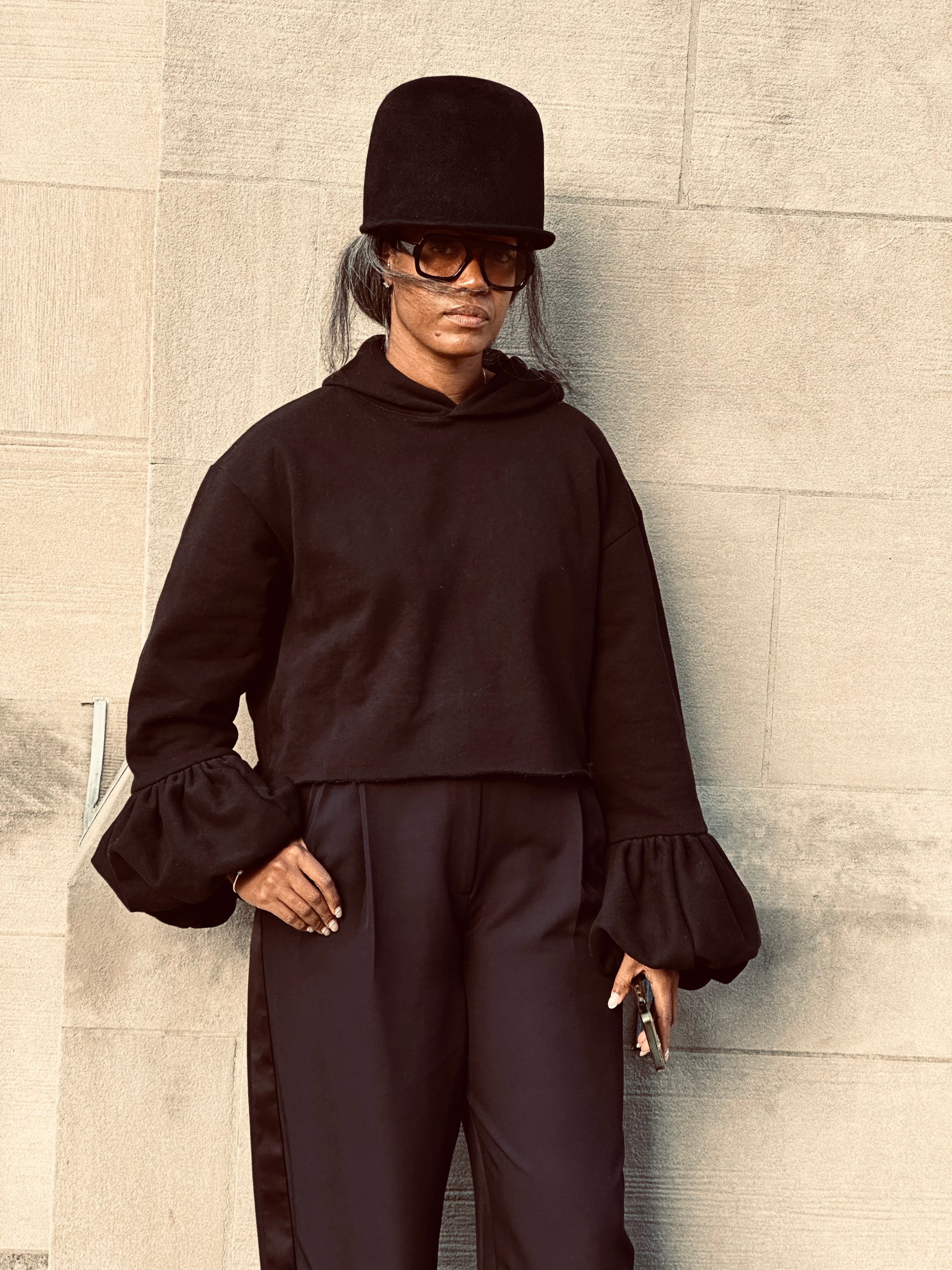 Noir Heavyweight Statement Sleeve Hoodie