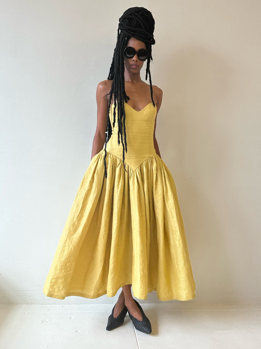 sweetheart midi dress Vintage Yellow Georgia Sweetheart Midi Dress XL