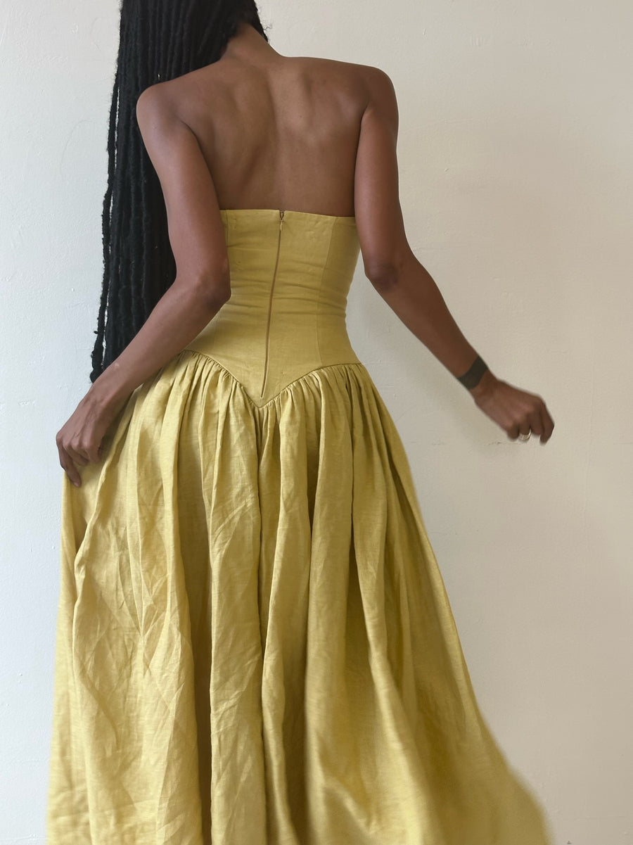 Vintage Yellow Georgia Sweetheart Midi Dress Fe Noel Vintage Yellow Georgia Sweetheart Midi Dress Fe Noel
