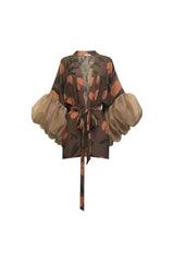 Nude Coffee Nutmeg Wilted Sleeve Short Robe