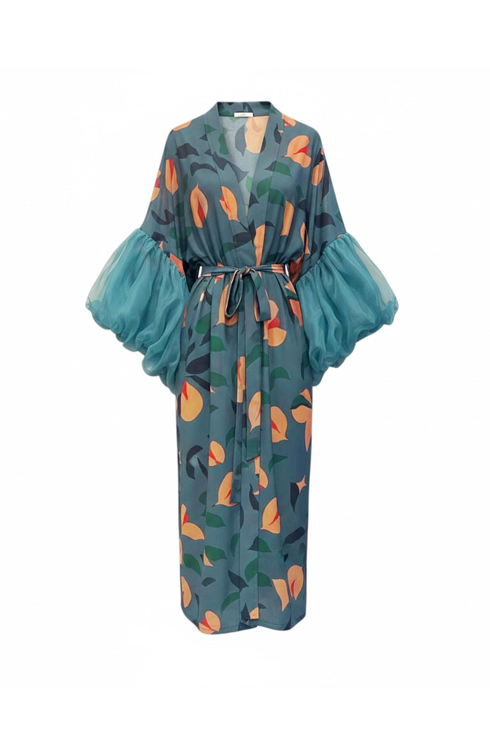 Sea Glass Blue Nutmeg Wilted Sleeve Long Robe
