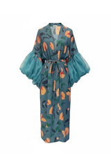 Sea Glass Blue Nutmeg Wilted Sleeve Long Robe