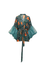 Sea Glass Blue Nutmeg Wilted Sleeve Short Robe