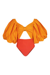 Apricot & Grapefruit Puff Sleeve Bodysuit